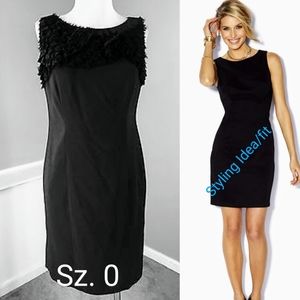 Ann Taylor Little Black Dress Solid Black Ruffled Bodice Rosette Sz 0 XXS EUC